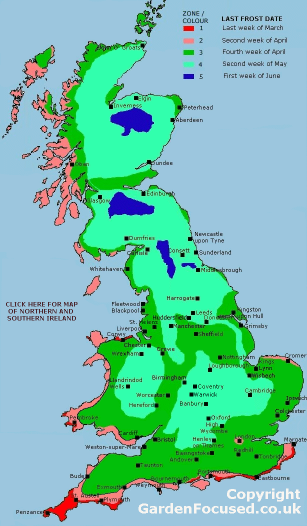 Map of UK last frost dates