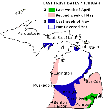 Map of Michigan last frost dates