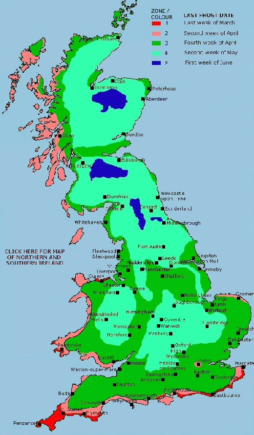 Map of UK frost zones