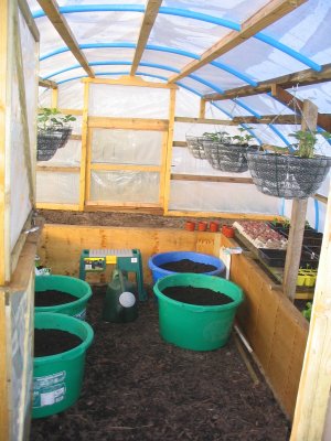 View 2 of interior of homemade, covered raised beds